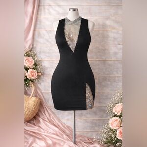 Black Rhinestone-Embellished Bodycon Dress